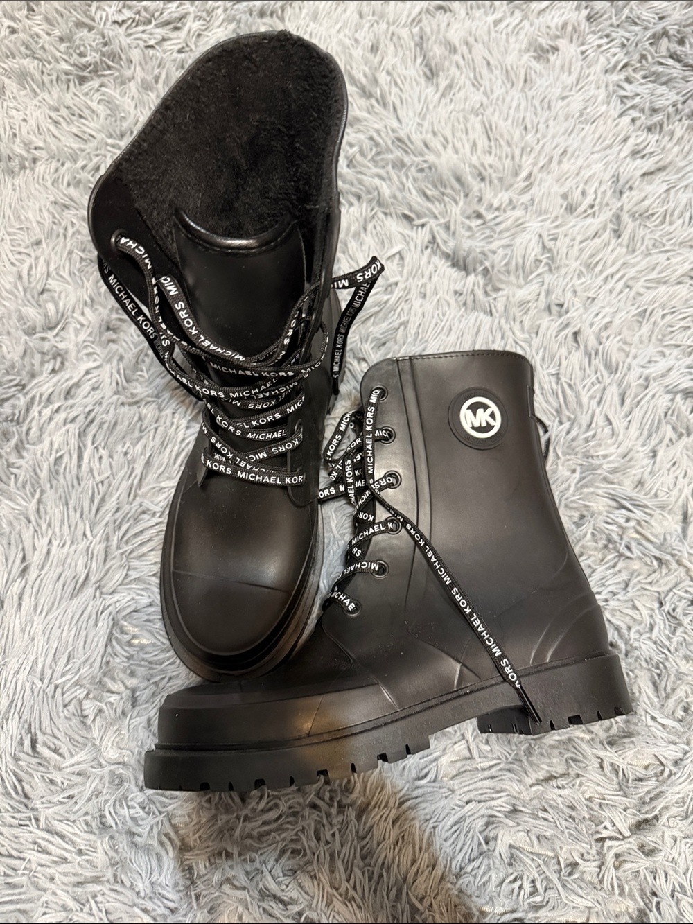 Michael Kors Black Logo Lace-Up Rain Ankle Boots